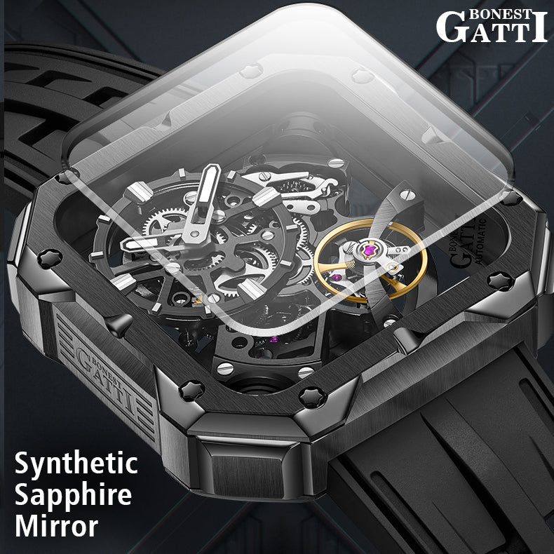 BONEST GATTI Automatic Movement Square shaped Case Fluororubber Strap –  BonestGatti Watch