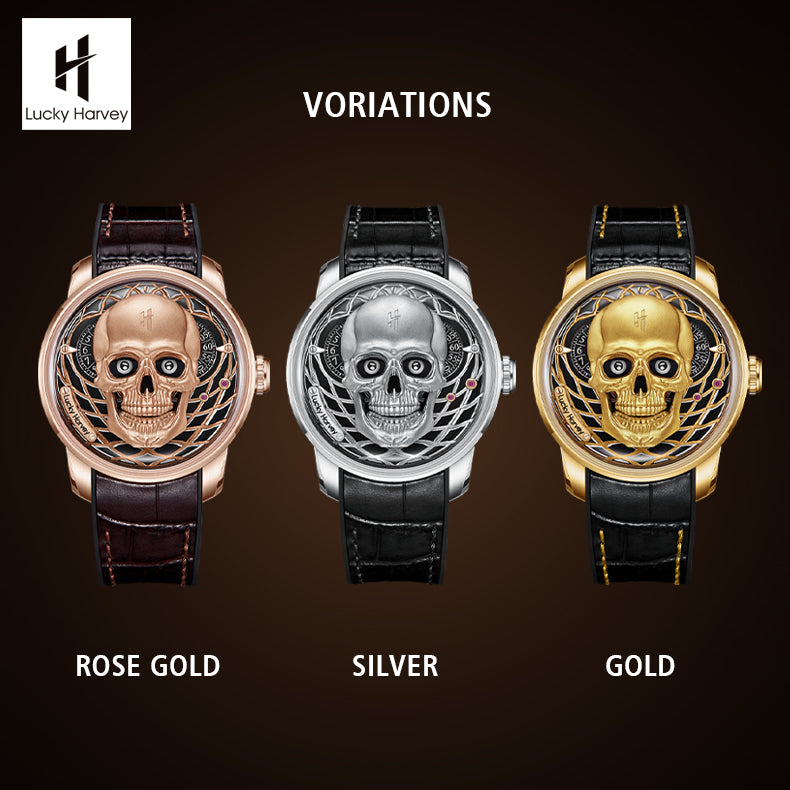 LUCKY HARVEY  Skeleton Automaton Watch Round shaped Case Luminous Watch LH-SKULL