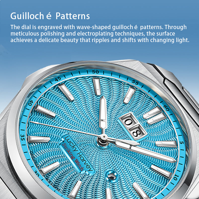 LUCKY HARVEY Chiming Automatic Sound Of Nature Guilloché Dial Big Date  Watch Limited Edition 300 PCS