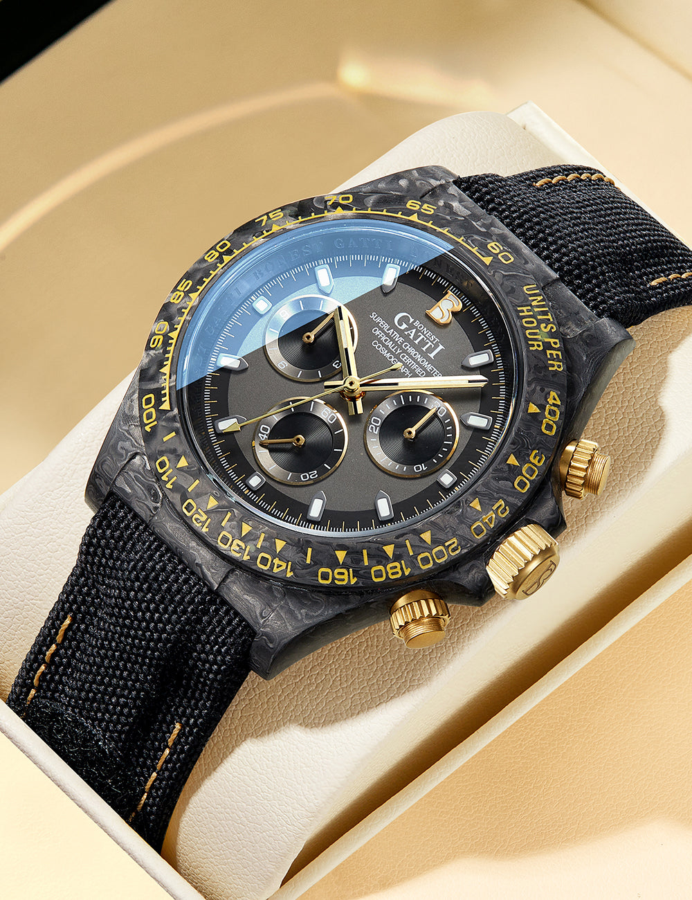 BONEST GATTI Carbon Fiber Automatic Chronograph Watch Self Wind Sapphire Crystal Luminous Waterproof Men Watch BG9010