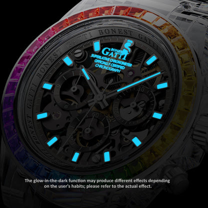 BONEST GATTI K9 Cryatal Case Strap Automatic Chronograph Watch BG6009
