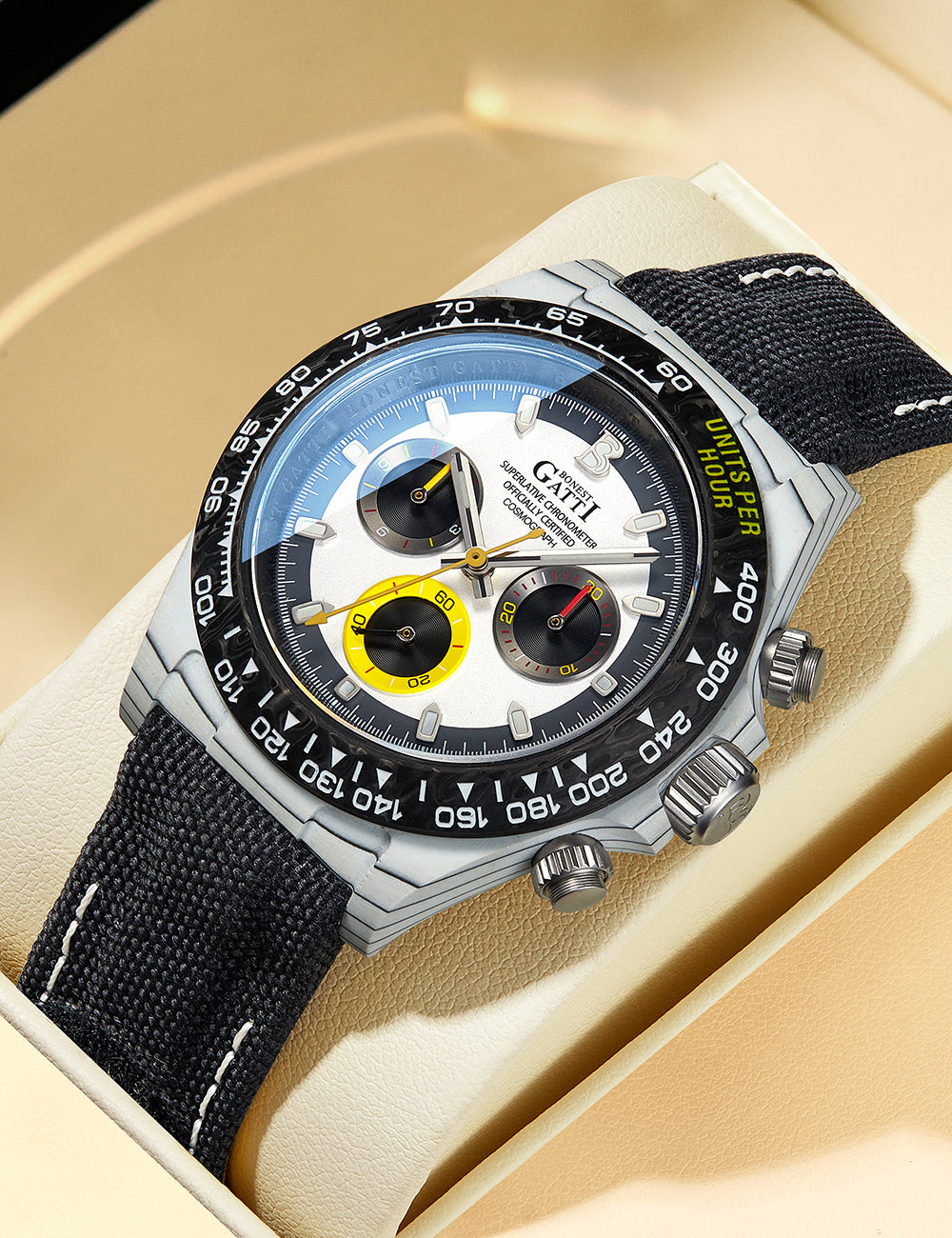 BONEST GATTI Carbon Fiber Automatic Chronograph Watch Self Wind Sapphire Crystal Luminous Waterproof Men Watch BG9010