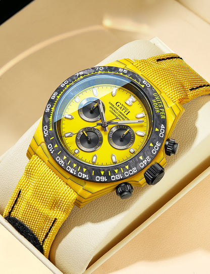 BONEST GATTI Carbon Fiber Automatic Chronograph Watch Self Wind Sapphire Crystal Luminous Waterproof Men Watch BG9010