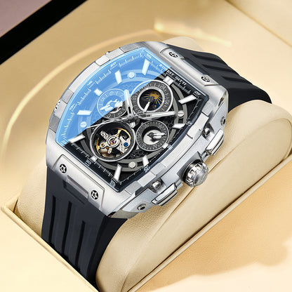 BONEST GATTI Automatic Tonneau Watch Calendar Week Display Skeleton Self Wind Movement Sapphire Crystal Luminous Watch BG5005