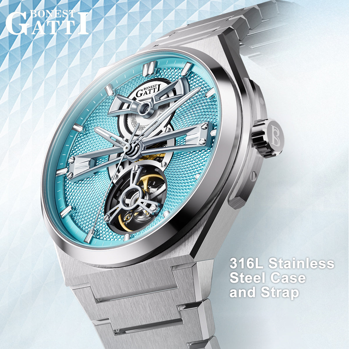 BONEST GATTI Guilloché Pattern Dial Automatic Men Watch BG8014