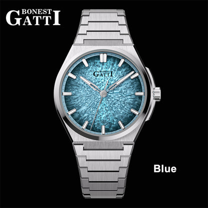 BONEST GATTI Automatic Men Watch Ice Crack Pattern Dial Self Wind Movement Sapphire Crystal Luminous Business Watch BG8013