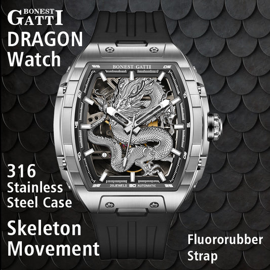BONEST GATTI Barrel Dragon Men's Automatic Mechanical Watch Luminous GB5606