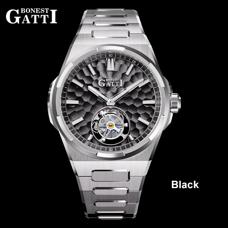 BONEST GATTI Hammer Pattern Automatic Tourbillon Watch Self Wind 80H Power Reserve Sapphire Crystal Luminous Watch BG7005