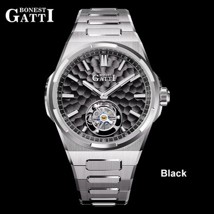 BONEST GATTI Hammer Pattern Automatic Tourbillon Watch Self Wind 80H Power Reserve Sapphire Crystal Luminous Watch BG7005