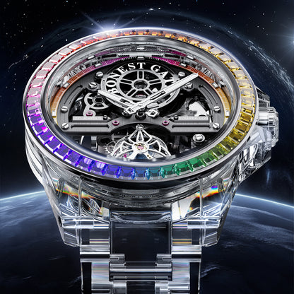 BONEST GATTI K9 Cryatal Case Strap Automatic Skeleton Tourbillon Watch BG7007