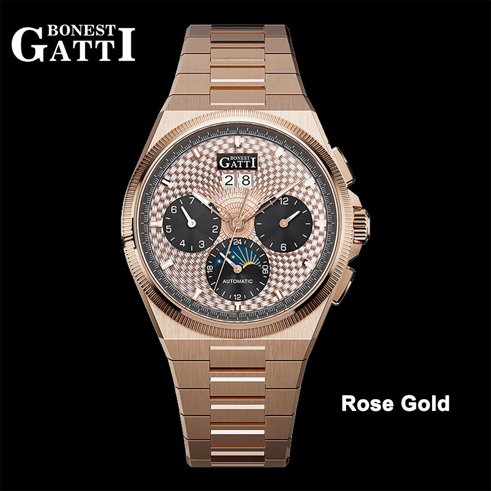BONEST GATTI Automatic Men Watch Date Week Month Display Self Wind Movement Sapphire Crystal Luminous Watch BG8006