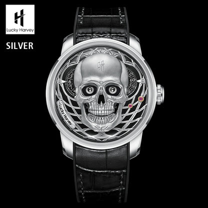 LUCKY HARVEY  Skeleton Automaton Watch Round shaped Case Luminous Watch LH-SKULL