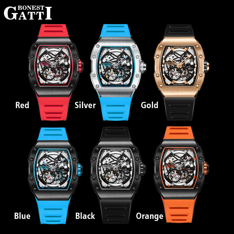 BONEST GATTI  CITIZEN Skeleton Automatic Mechanical Movement Sapphire Barrel shaped Case Luminous BG9901-A