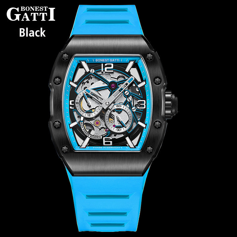 BONEST GATTI Barrel shaped Skeleton Sapphire Crystal CITIZEN Movement Watch  BG9903