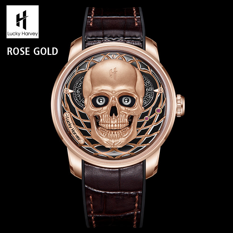 LUCKY HARVEY  Skeleton Automaton Watch Round shaped Case Luminous Watch LH-SKULL