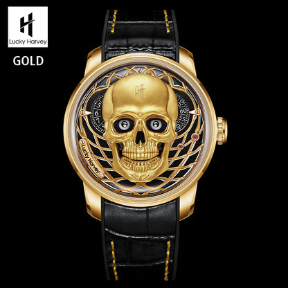 LUCKY HARVEY  Skeleton Automaton Watch Round shaped Case Luminous Watch LH-SKULL