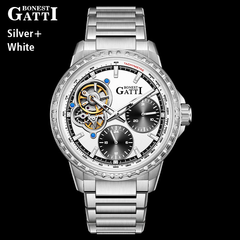 BONEST GATTI  Automatic Movement Round Shaped Case Skeleton 5ATM Watch BG8802