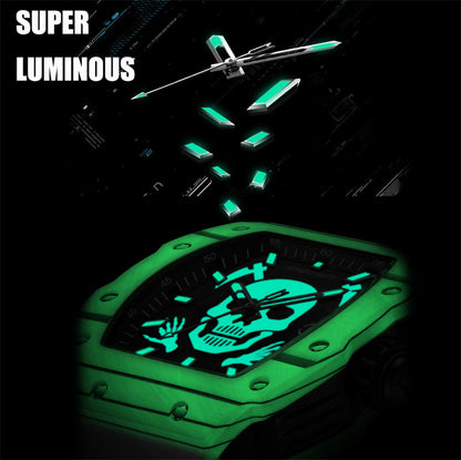 BONEST GATTI Carbon Fiber Titanium Alloy Automatic Skeleton Movement Barrel Shaped Case Luminous Skull BG9909