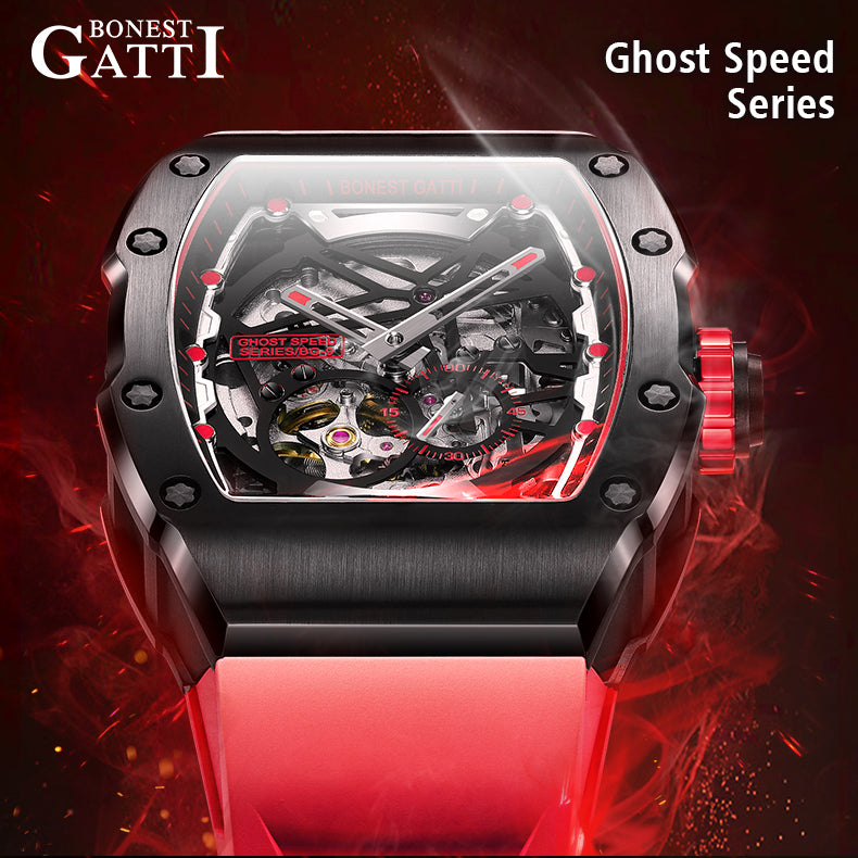 BONEST GATTI  CITIZEN Skeleton Automatic Mechanical Movement Sapphire Barrel shaped Case Luminous BG9901-A