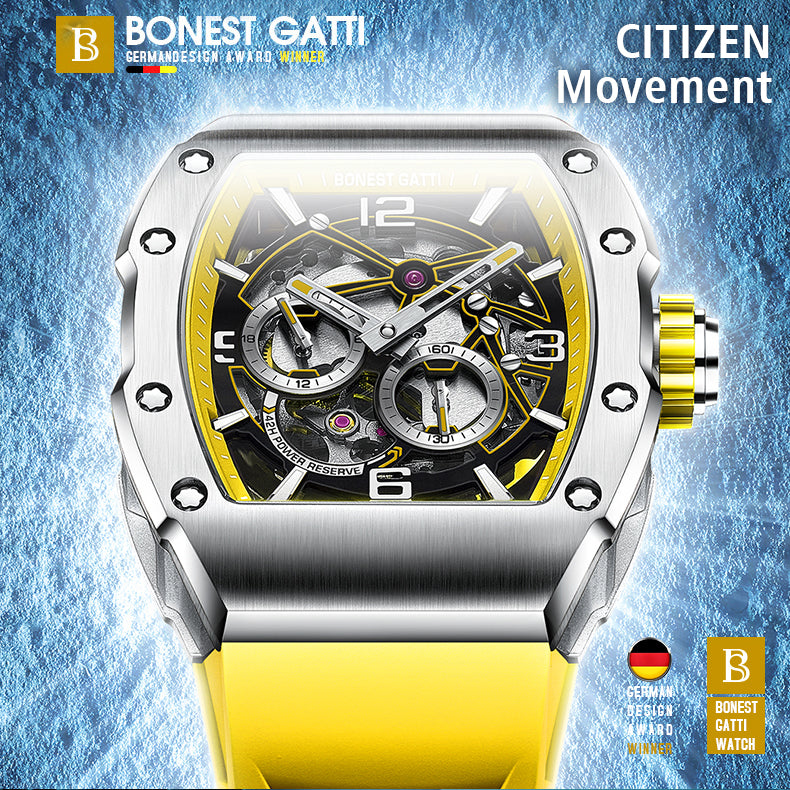 BONEST GATTI  Barrel shaped Skeleton CITIZEN Movement Watch GB9903