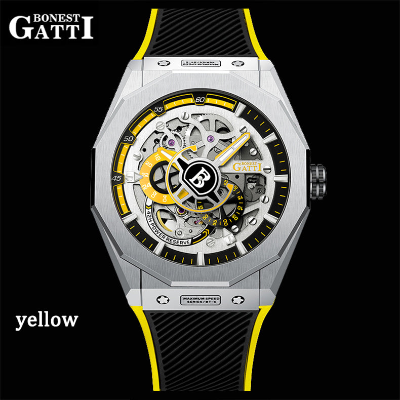 BONEST GATTI Roud Shaped Case CITIZEN Movement Automatic Mechanical Watch Luminous Multi-dial 42h Rubber Strap GB7601-A