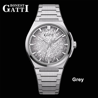 BONEST GATTI Automatic Men Watch Ice Crack Pattern Dial Self Wind Movement Sapphire Crystal Luminous Business Watch BG8013