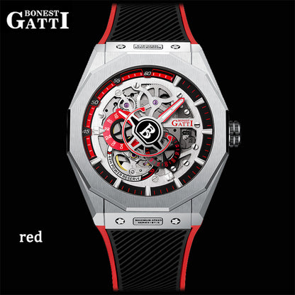 BONEST GATTI Roud Shaped Case CITIZEN Movement Automatic Mechanical Watch Luminous Multi-dial 42h Rubber Strap GB7601-A