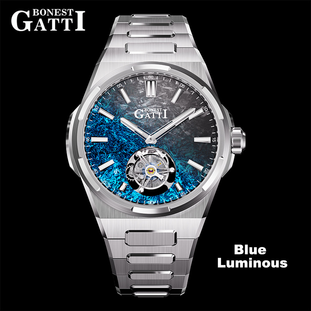 BONEST GATTI Carbon Fiber Luminous Dial Automatic Tourbillon Watch Self Wind Sapphire Crystal Men Watch BG7006