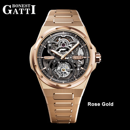 BONEST GATTI Automatic Tourbillon Watch Skeleton Self Wind 80H Power Reserve Sapphire Crystal Luminous Watch BG7004