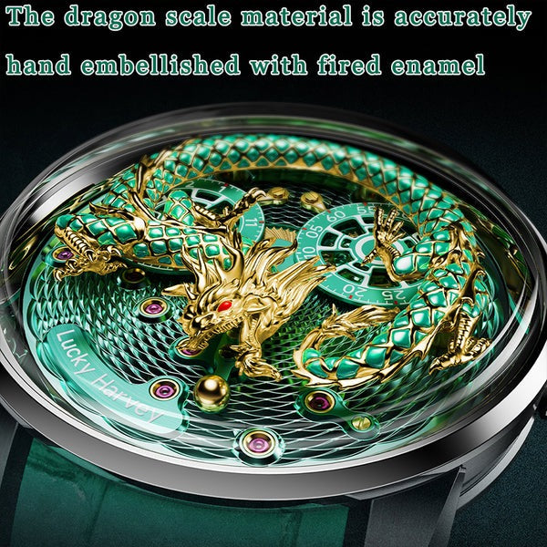 2024 Red/Green Enamel Dragon Scale 999 Gold Pearl Automaton Automatic Watch Limited Edition 100PCS Lucky Harvey