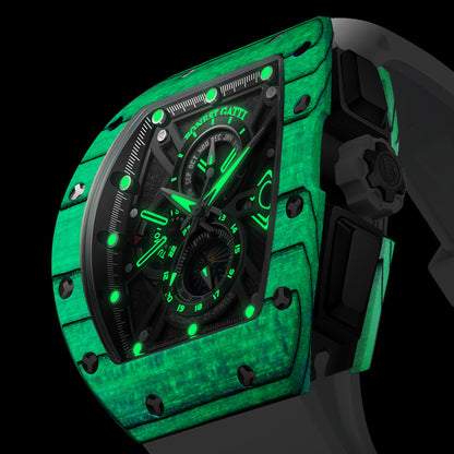 BONEST GATTI Automatic Tonneau Watch Carbon Fiber Month Week Date Display Skeleton Self Wind Movement Sapphire Crystal Luminous Watch BG9007