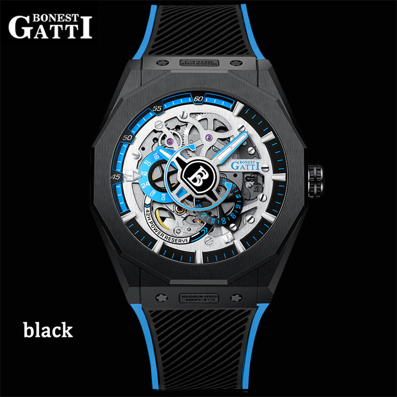 BONEST GATTI Roud Shaped Case CITIZEN Movement Automatic Mechanical Watch Luminous Multi-dial 42h Rubber Strap GB7601-A