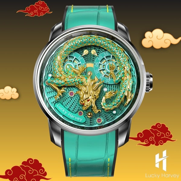 2024 Red/Green Enamel Dragon Scale 999 Gold Pearl Automaton Automatic Watch Limited Edition 100PCS Lucky Harvey