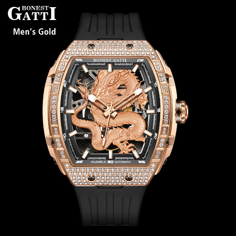 BONEST GATTI Barrel Dragon & Phoenix Couple Watch Automatic Mechanical Movement Luminous BG9910