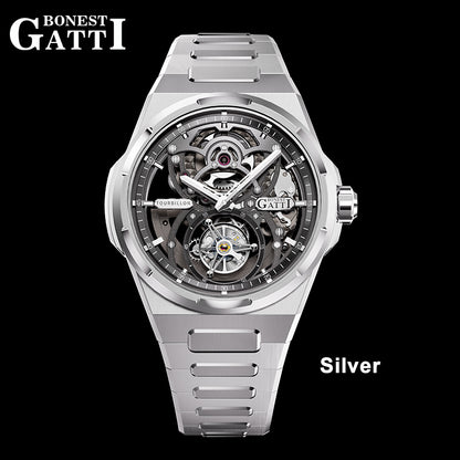 BONEST GATTI Automatic Tourbillon Watch Skeleton Self Wind 80H Power Reserve Sapphire Crystal Luminous Watch BG7004
