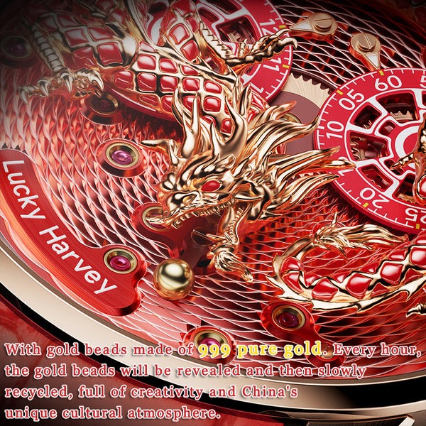 2024 Red/Green Enamel Dragon Scale 999 Gold Pearl Automaton Automatic Watch Limited Edition 100PCS Lucky Harvey