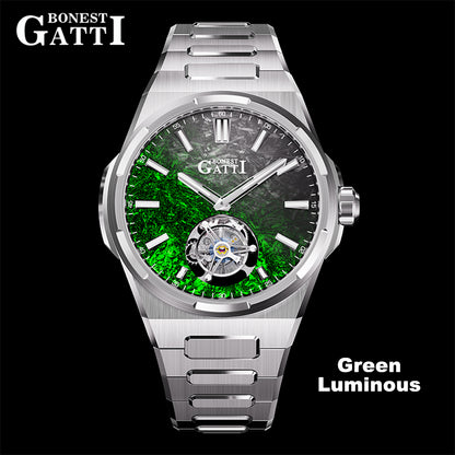 BONEST GATTI Carbon Fiber Luminous Dial Automatic Tourbillon Watch Self Wind Sapphire Crystal Men Watch BG7006
