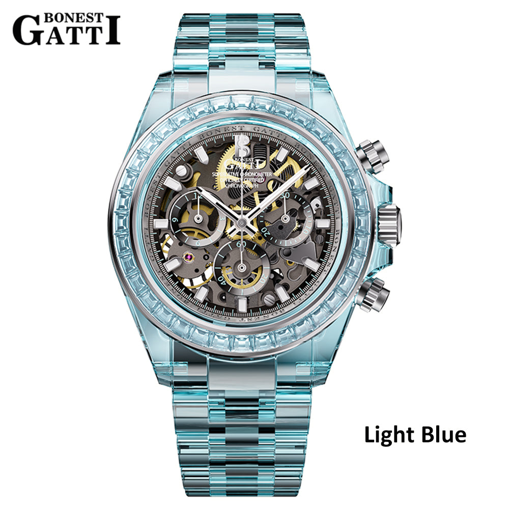 BONEST GATTI K9 Cryatal Case Strap Automatic Chronograph Watch BG6009
