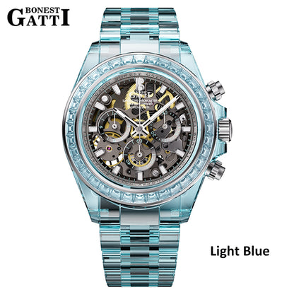 BONEST GATTI K9 Cryatal Case Strap Automatic Chronograph Watch BG6009