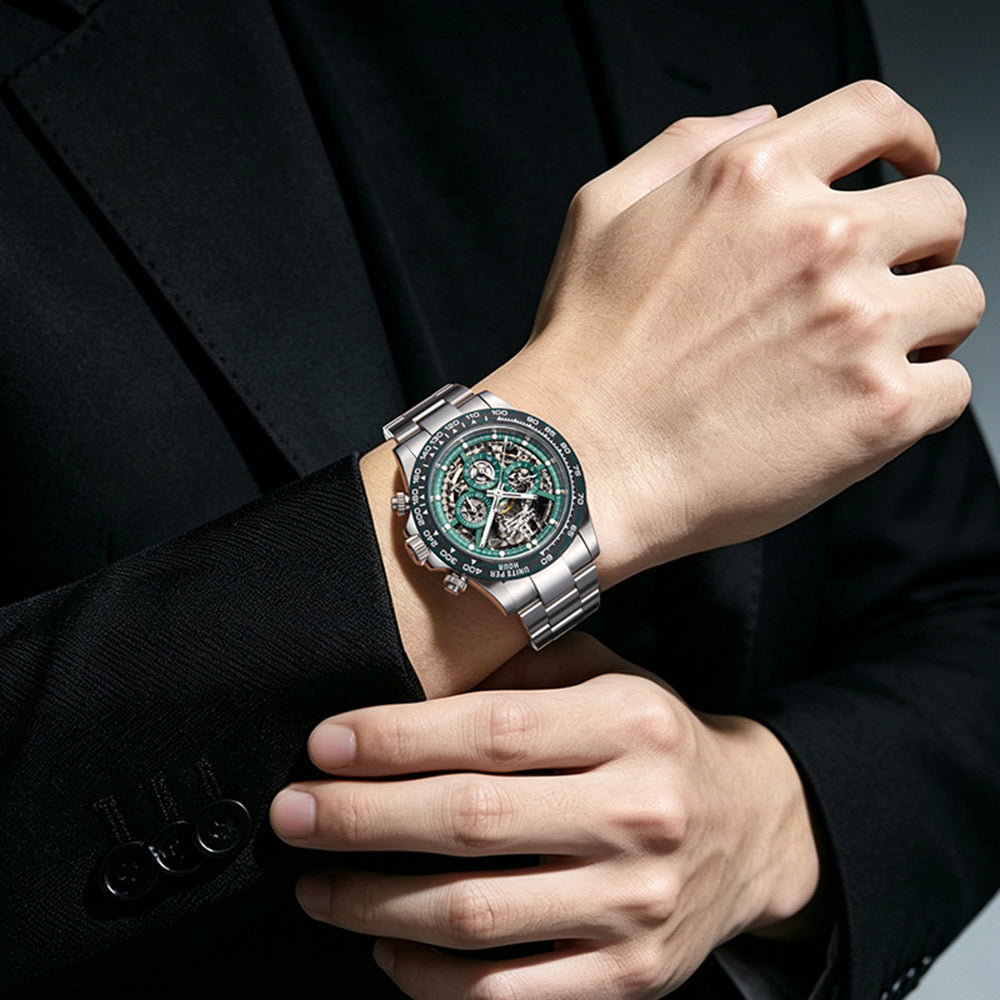 BONEST GATTI Carbon Fiber Bezel Skeleton Automatic Chronograph Watch BG8019