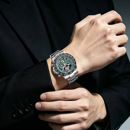 BONEST GATTI Carbon Fiber Bezel Skeleton Automatic Chronograph Watch BG8019