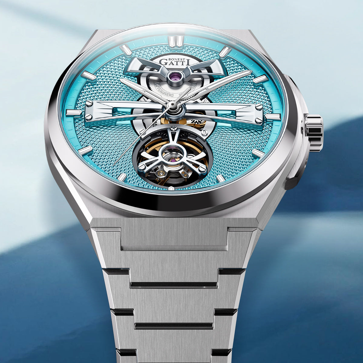 BONEST GATTI Guilloché Pattern Dial Automatic Men Watch BG8014