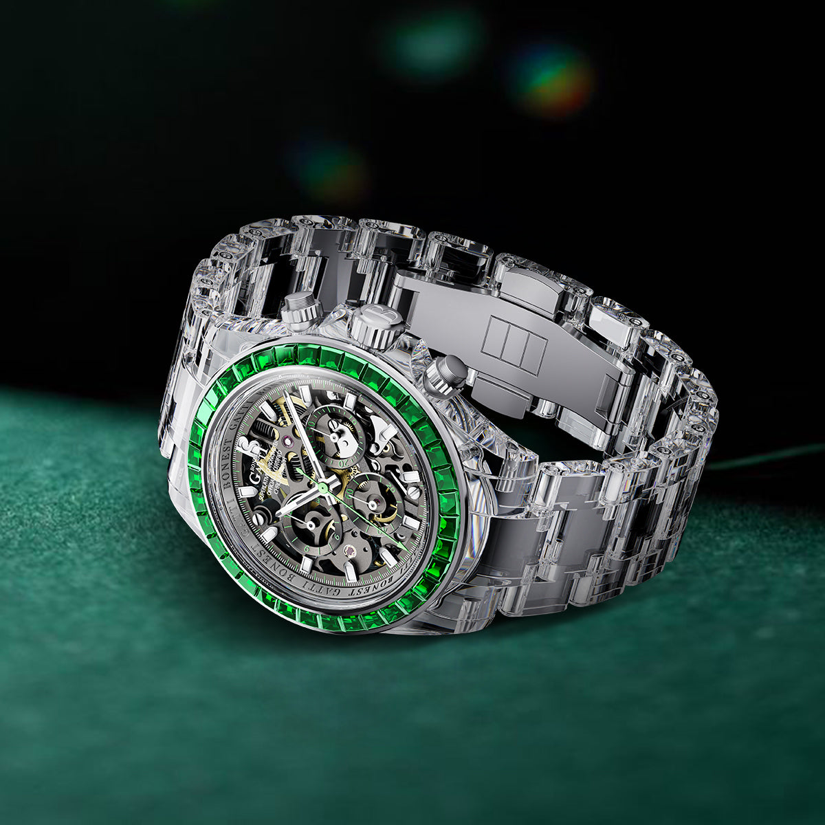 BONEST GATTI K9 Cryatal Case Strap Automatic Chronograph Watch BG6009