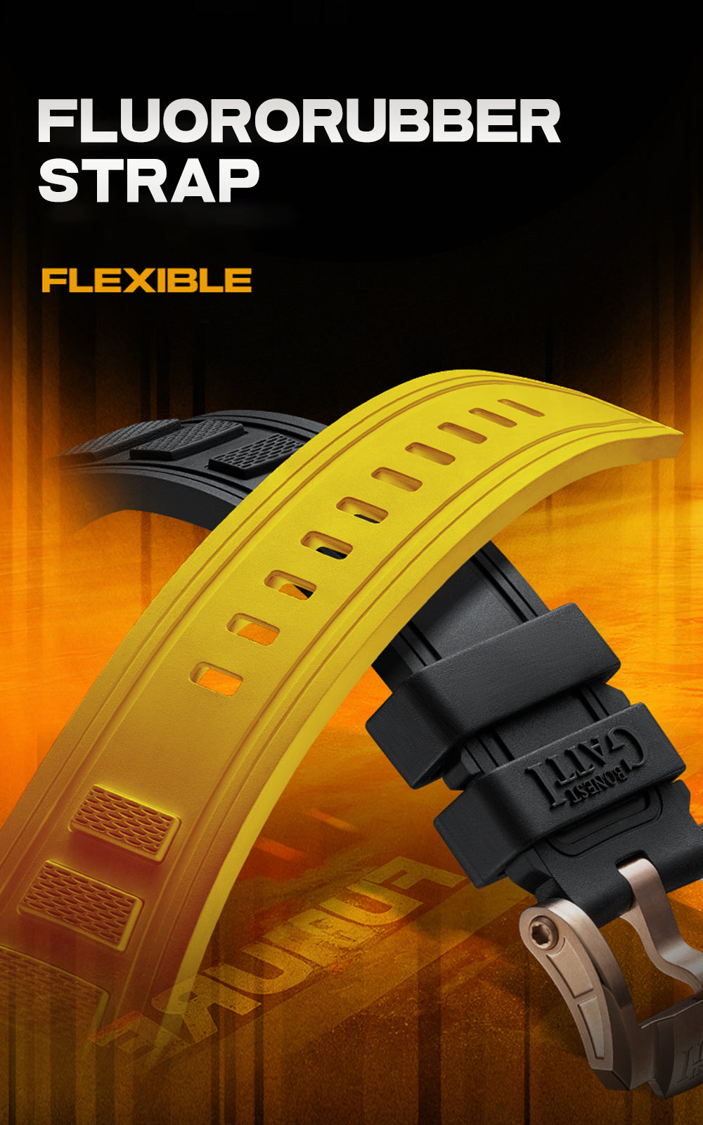 BONEST GATTI Hollow Skeleton Automatic Men Watch Self Wind Movement Sapphire Crystal Luminous Watch with Fluororubber Strap BG4005