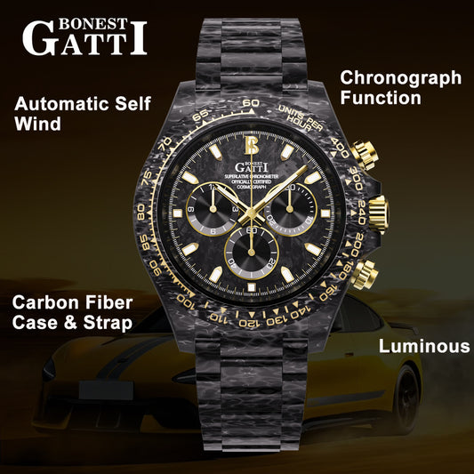 BONEST GATTI Full Carbon Fiber Automatic Chronograph Men Watch BG9012