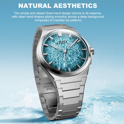 BONEST GATTI Automatic Men Watch Ice Crack Pattern Dial Self Wind Movement Sapphire Crystal Luminous Business Watch BG8013