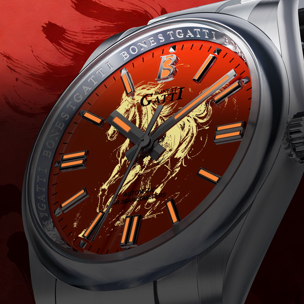 BONEST GATTI Enamel Dial Luminous Horse Automatic Watch BG8015