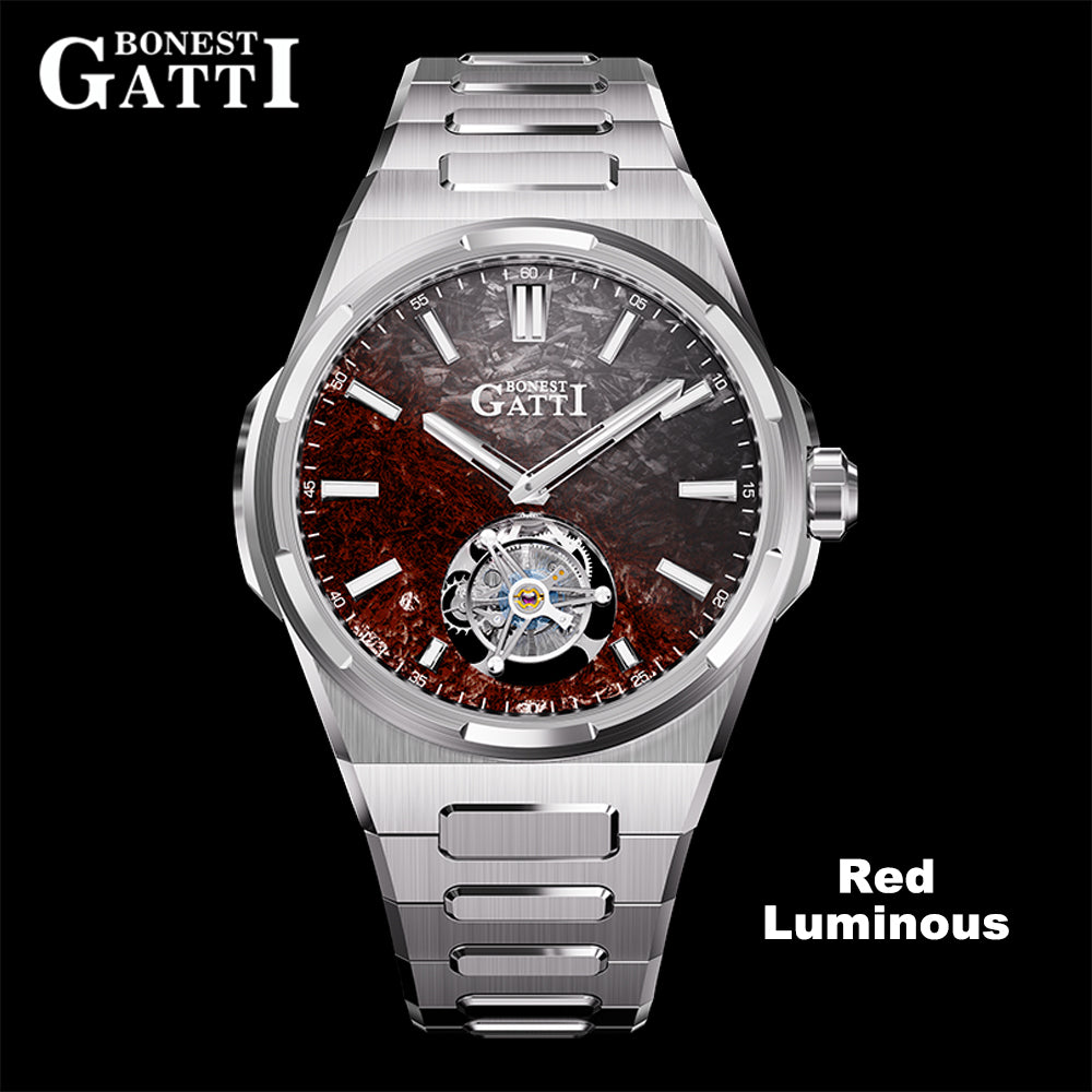 BONEST GATTI Carbon Fiber Luminous Dial Automatic Tourbillon Watch Self Wind Sapphire Crystal Men Watch BG7006