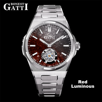 BONEST GATTI Carbon Fiber Luminous Dial Automatic Tourbillon Watch Self Wind Sapphire Crystal Men Watch BG7006