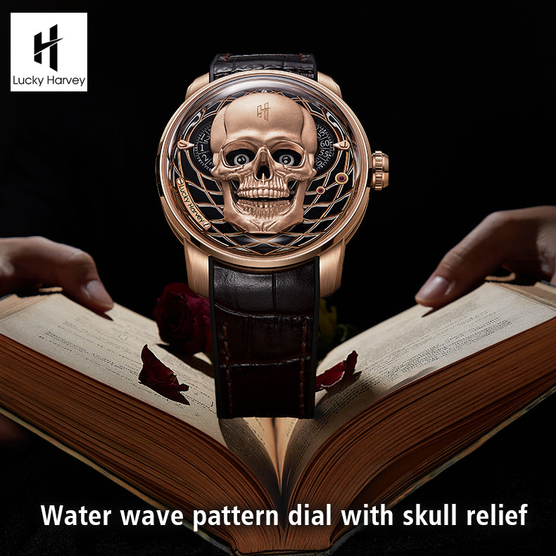 LUCKY HARVEY  Skeleton Automaton Watch Round shaped Case Luminous Watch LH-SKULL